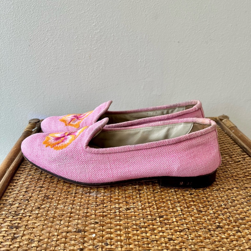 Stubbs & Wootton Pink Embroidered Floral Canvas Loafers - Picture 2 of 7